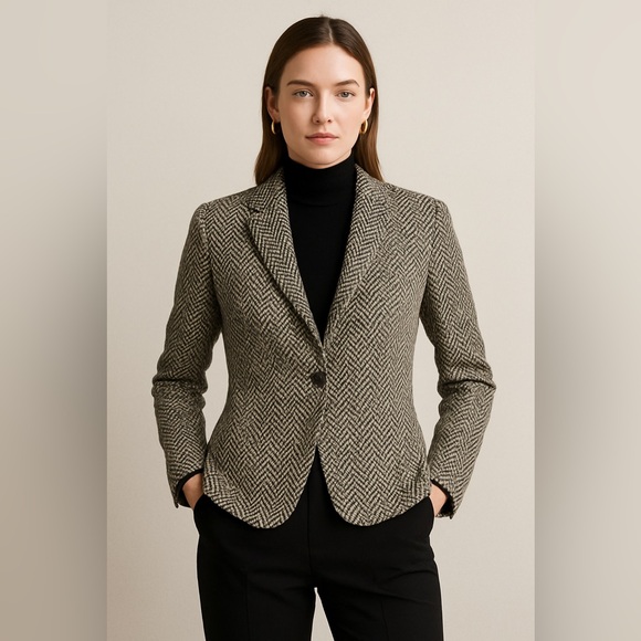 Zanella Italian Black and White Herringbone Blazer - Size 6 - Picture 1 of 6